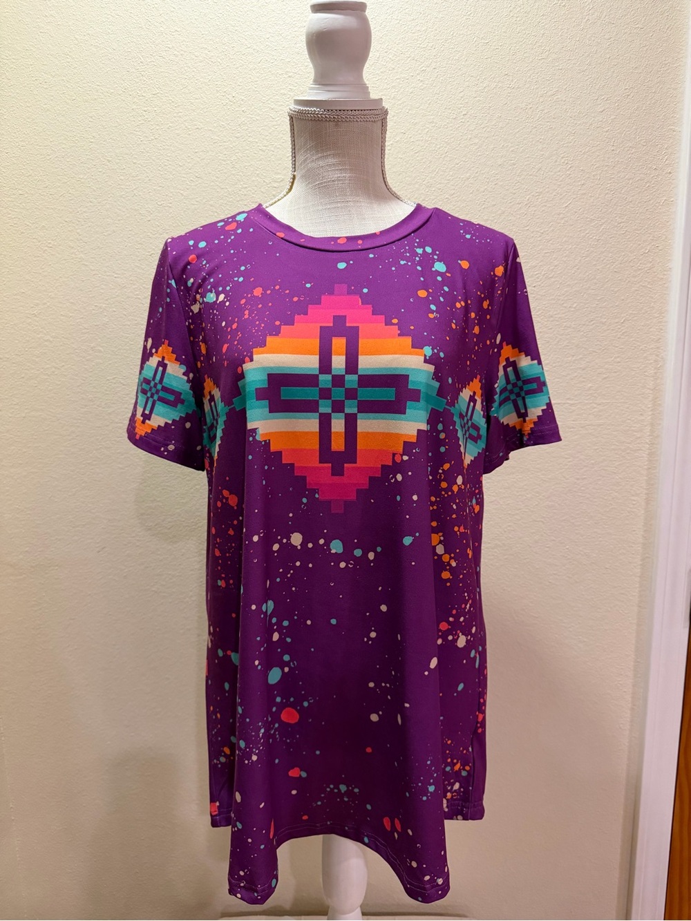 NWT CRAZY TRAIN KISSIN KATE Vibrant Purple Aztec Graphic Tee